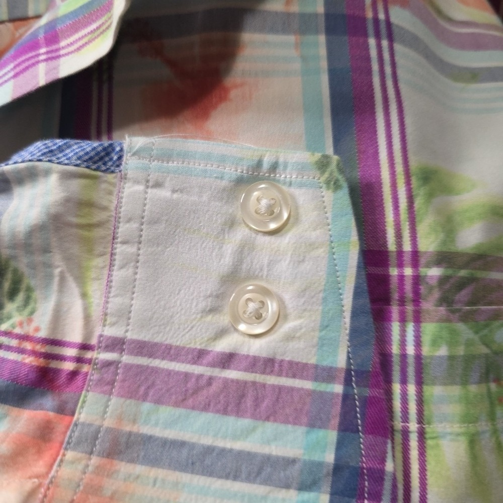Tommy Bahama Mens Medium Plaid Floral Cotton Silk Long Sleeve Button Down Shirt - Picture 7 of 9
